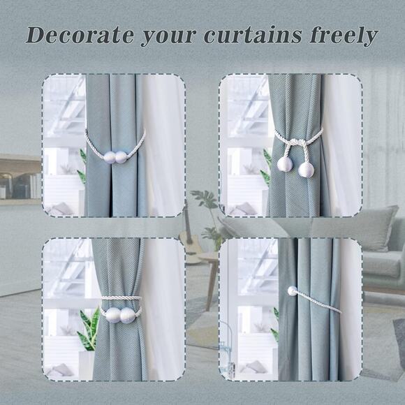 Magnetic Brown or Silver Spherical Braided Rope Curtain Tiebacks - Picture 9 of 11